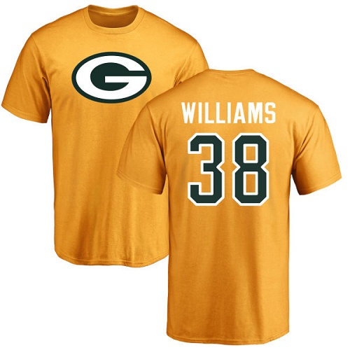 Men Green Bay Packers Gold #38 Williams Tramon Name And Number Logo Nike NFL T Shirt